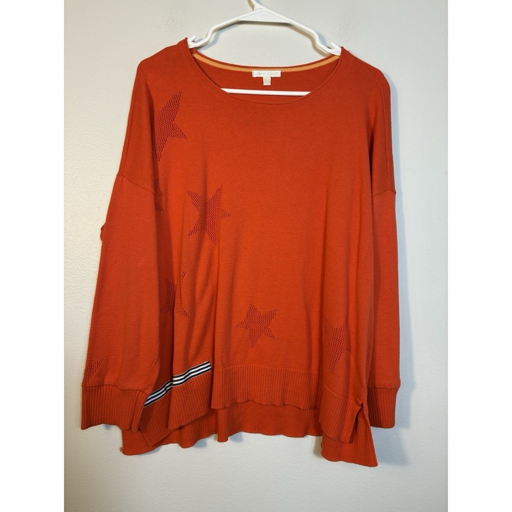 Lisa Todd Pullover Sweater Women's XL Red Stars Designer Preppy